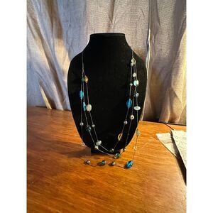 Lia Sophia 3 Tier Silver tone beaded Necklace